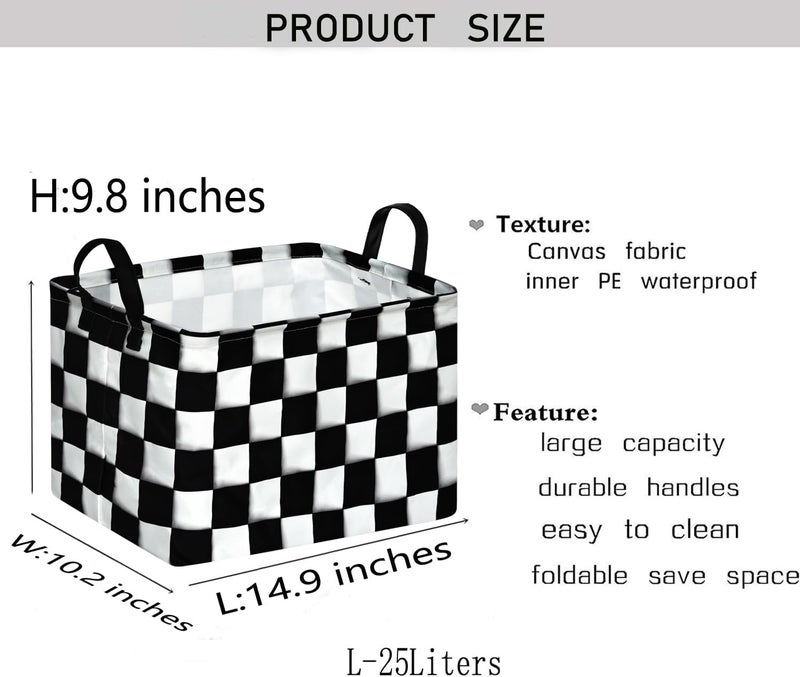 KUNRO Rectang Checkered Flag Storage Basket Gift Shelf Basket Storage Bin, Nursery Basket Organizer Box for With Handles for Room Deco - Image 2